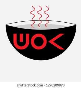 Minimalistic kitchen wok logo in black and white and red