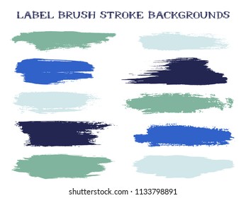 Minimalistic label brush stroke backgrounds, paint or ink smudges vector for tags and stamps design. Painted label backgrounds patch. Interior colors scheme swatches. Ink smudges, stains, teal spots.