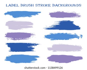 Minimalistic label brush stroke backgrounds, paint or ink smudges vector for tags and stamps design. Painted label backgrounds patch. Vector ink color palette samples. Ink smudges, stains, spots.