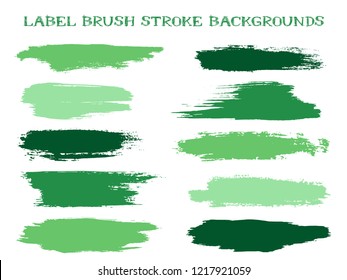 Minimalistic label brush stroke backgrounds, paint or ink smudges vector for tags and stamps design. Painted label backgrounds patch. Interior colors scheme elements. Ink dabs, green splashes.