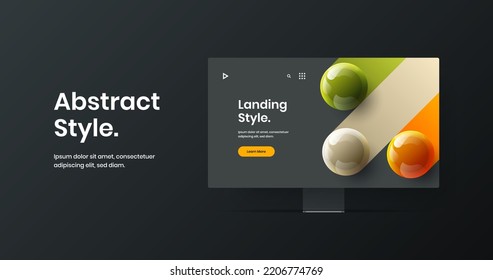 Minimalistic landing page design vector concept. Simple monitor mockup web project illustration.