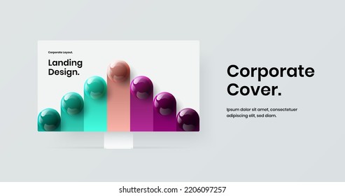 Minimalistic landing page vector design concept. Isolated monitor mockup banner template.