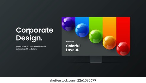 Minimalistic landing page vector design illustration. Vivid computer display mockup banner layout.