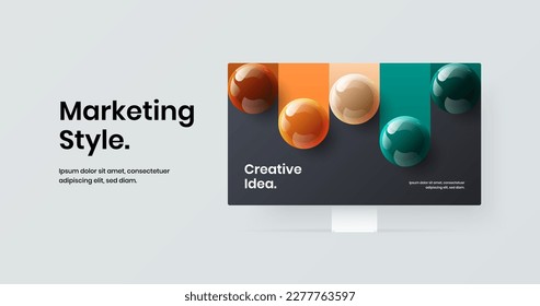 Minimalistic landing page vector design concept. Premium computer display mockup web banner template.