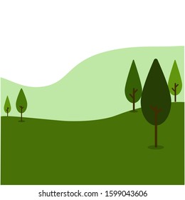 Minimalistic landscape green trees on the grass draw in vector