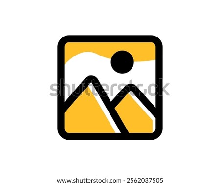 Minimalistic Landscape Icon Design. simple and modern design featuring mountains and a sun, perfect for various creative projects.