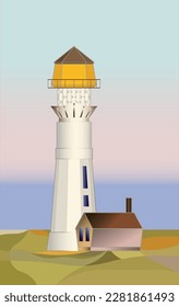 minimalistic landscape with a lighthouse and a house