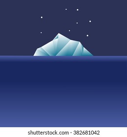 Minimalistic landscape . Polygon iceberg on a blue background . White snow.