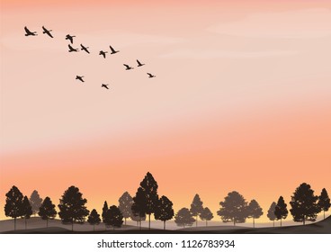 minimalistic landscape in the style of a flat in pastel colors