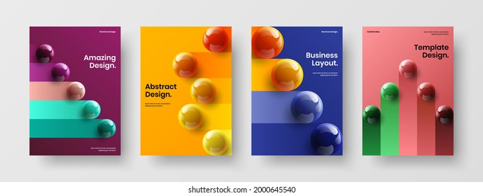 Minimalistic leaflet A4 design vector layout composition. Original realistic balls corporate brochure concept collection.