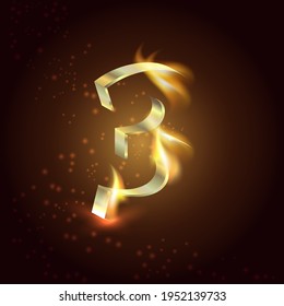 The minimalistic letter of the Russian alphabet Z. Gold symbol on fire on a dark background.