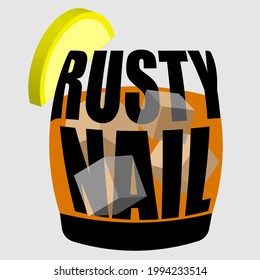 minimalistic lettering cocktail logo rusty nail on light background