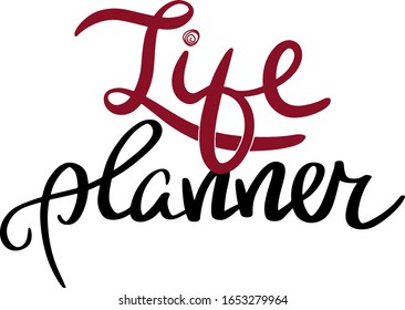 minimalistic lettering daily life planner, Burgundy and black, lettering, handwritten, logo, concept time management design for diaries, schedules, notebook, sticker, bookmarks, accessories, magazines