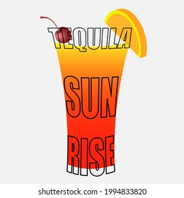 minimalistic lettering tequila sunrise cocktail logo on light background