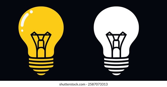 Minimalistic light bulb icons.
A set of two minimalistic light bulbs: one in gold color, the other contoured. Suitable for web design, logos and infographics.