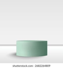 Un podio 3D verde claro minimalista para la exhibición del producto en un fondo blanco. Eps 10