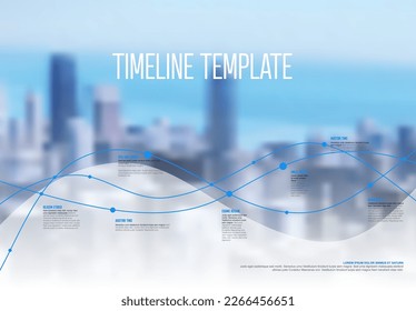 Minimalistic light multiline timeline template with photo placeholder in the background and blue accent. Multi thread timeline template with dots and year milestones and photo in the background