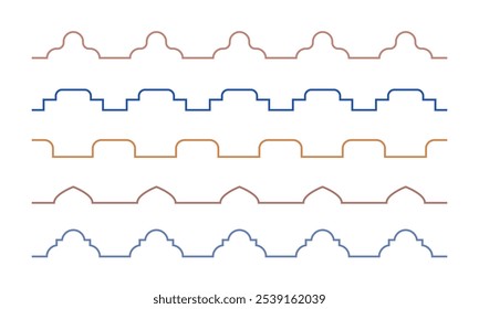 Minimalistic line arabic border. Ramadan kareem arabian, oriental vector seamless divider.