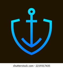 minimalistic line art abstract blue sign of anchor on shield