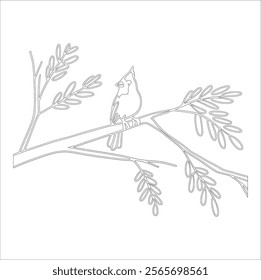 Minimalistic line art of a bird perched on a branch, featuring intricate feather details and a sleek design. Perfect for use in logos, prints, or nature-inspired designs.