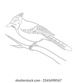 Minimalistic line art of a bird perched on a branch, featuring intricate feather details and a sleek design. Perfect for use in logos, prints, or nature-inspired designs.