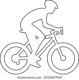 Minimalistic line art design featuring a cyclist riding a bike, capturing the dynamic motion and energy of the rider with clean, smooth lines.