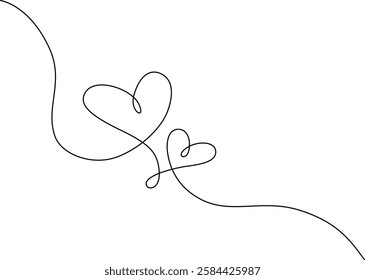 Minimalistic line art drawing of two hearts isolated on white background