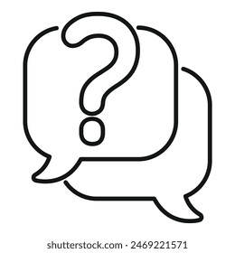 A minimalistic line art icon featuring a question mark in a speech bubble