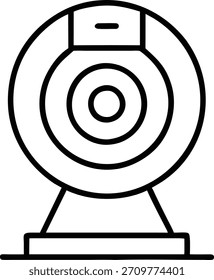 Un icono minimalista de arte lineal de una cámara web, perfecto para ilustrar la comunicación, la tecnología o el trabajo remoto. Aislado sobre fondo blanco, con líneas nítidas.
