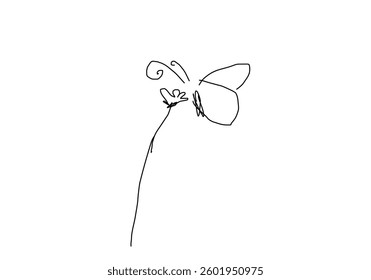 minimalistic line art illustration of a butterfly in an abstract style.