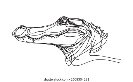 Minimalistic line art illustration of a crocodile in profile with a relaxed expression on a light background