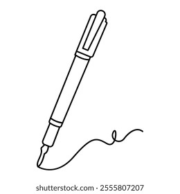 Minimalistic Line Art Illustration of a Fountain Pen with a Scribble