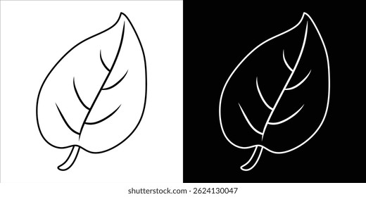 Arte de línea minimalista de una hoja sobre fondo blanco y negro