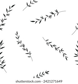 Minimalistic line art pattern with plant branches isolated on white background