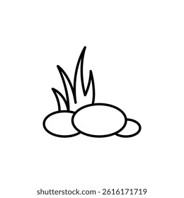 Minimalistic line art: Serene scene with grass and smooth stones outline
