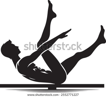 Minimalistic line art silhouette vector illustration of a person gracefully performing pilates, capturing the elegance and fluidity of movement in a simple yet dynamic design.