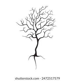 Minimalistic line art tree with roots, vector art