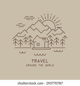 Minimalistic line art vector illustration of nature landscape.