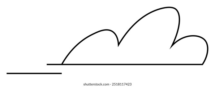 A minimalistic line drawing of a cloud with a horizontal line beneath it. Ideal for weather apps, nature themes, simplicity, tech-savvy designs, logos, and animations. Three-word style minimalist, cl