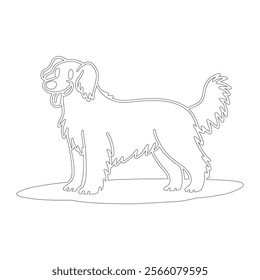 Minimalistic line drawing of a dog in a standing pose, featuring clean and elegant details. Ideal for logos, pet-related products, or design projects