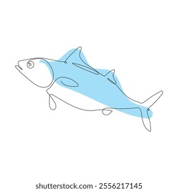 Minimalistic line drawing of a fish with a yellow and white color scheme.