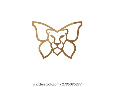 Minimalistic line drawing of a lion's face with butterfly wings added for artistic effect