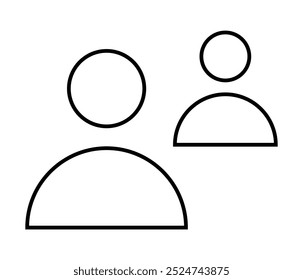 Minimalistic line drawing of two figures, one slightly smaller and in the background. Ideal for themes of collaboration, teamwork, social connection, communication, and organization. Clean design