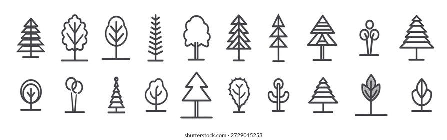 desenhos de linha minimalista de vários desenhos de árvore em preto