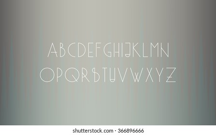 Minimalistic line font  with decorated symbols on a cool metal background.
