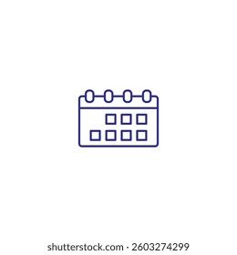 Minimalistic line icon of a calendar with grid for time management and scheduling.