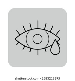 Minimalistic line icon of eye with teardrop. Emotion or sadness, eye care concept