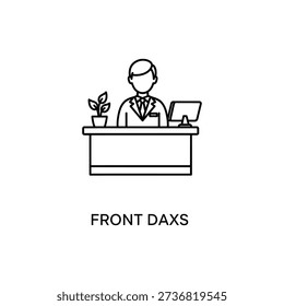 Minimalistic line icon representing a front desk, suitable for office, reception, customer service, and business environment designs.