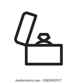 Minimalistic Line Icon of a Ring in an Open Jewelry Box