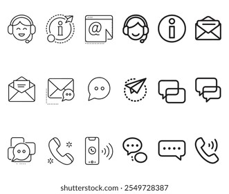 Minimalistic Line Icons for Contact and Support: Customer Service, Email, Live Chat, Phone Call, and Information Symbols